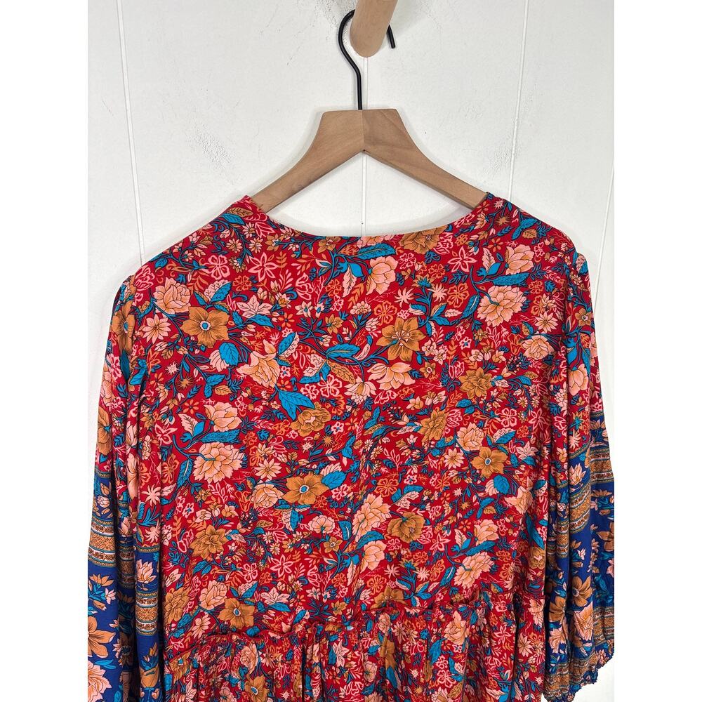 BTFBM Boho Floral Babydoll Dress XL Casual Flowy Summer Spring Vacation Red - Picture 9 of 9